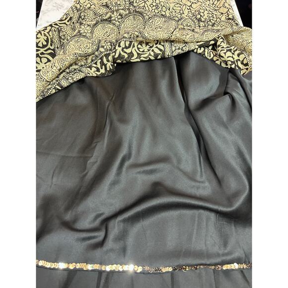 Soft Surroundings Maxi Skirt PL Metallic Gold Floral Bird Sequin Trim Lined Boho - Picture 8 of 9